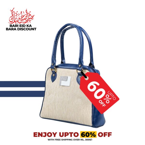 Dual Fabric Exclusive Handbag - Navy Blue & Cream
